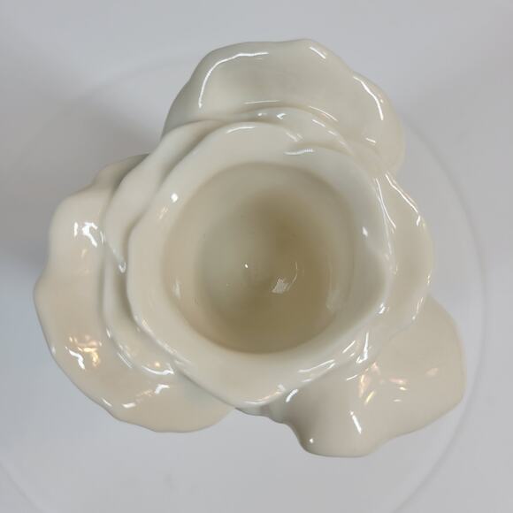Vintage Lenox White Rose Bud Ceramic Candlestick 3" Ivory Glossy Candle Holder - Picture 7 of 12